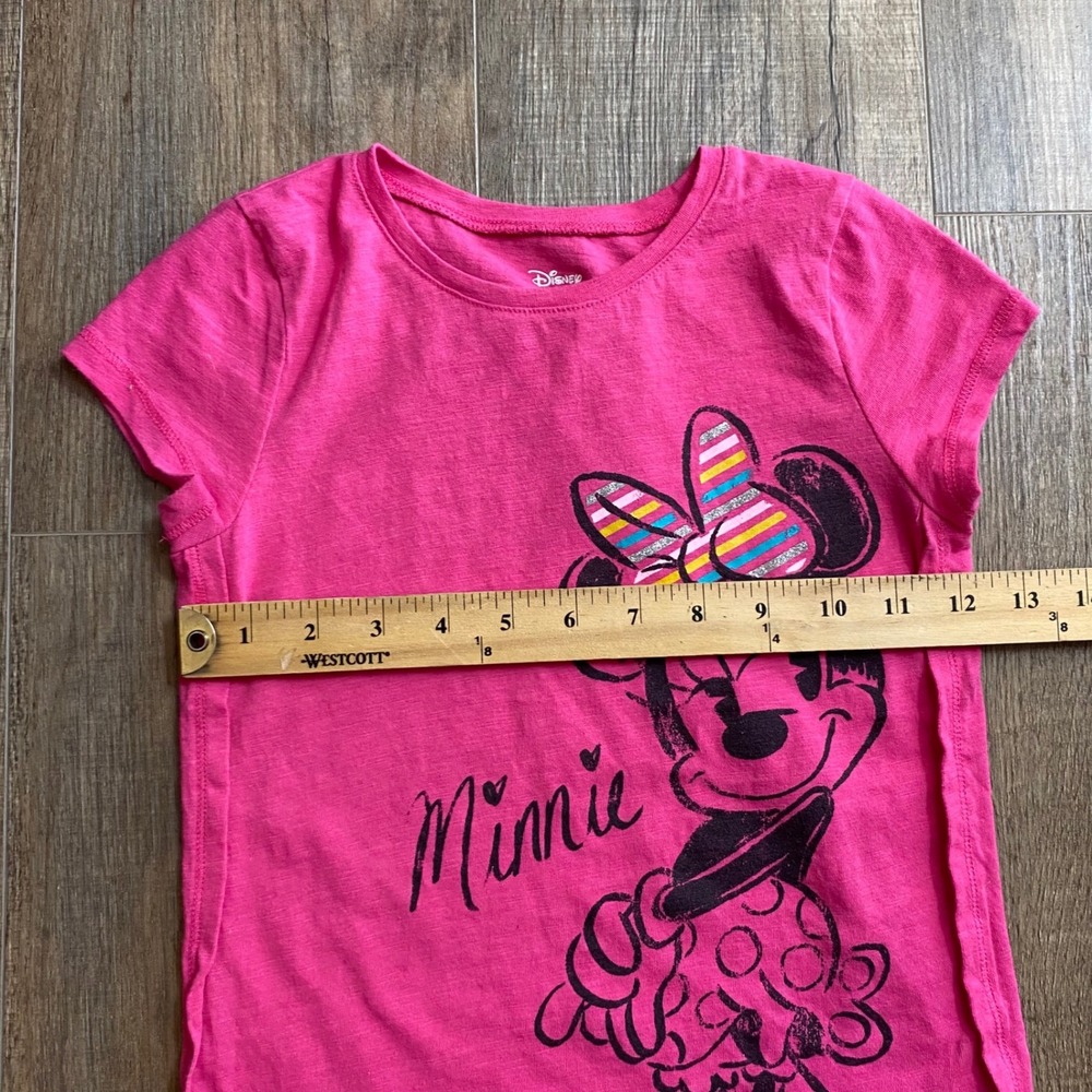 Disney Jumping Beans Minnie Mouse Pink Graphic Tee Girls Size 7 Glitter Bow - Picture 5 of 5